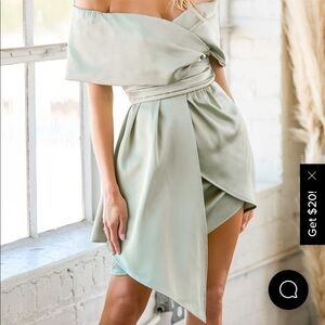 Sage Green Satin Off-the-Shoulder Mini Dress